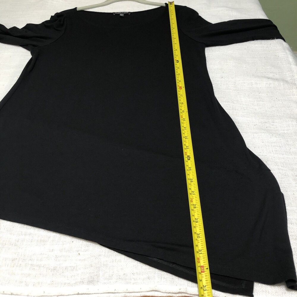 Eileen Fisher Tunic Top Women M Black Asymmetrical Hem Jersey Stretch Minimalist - Picture 11 of 12